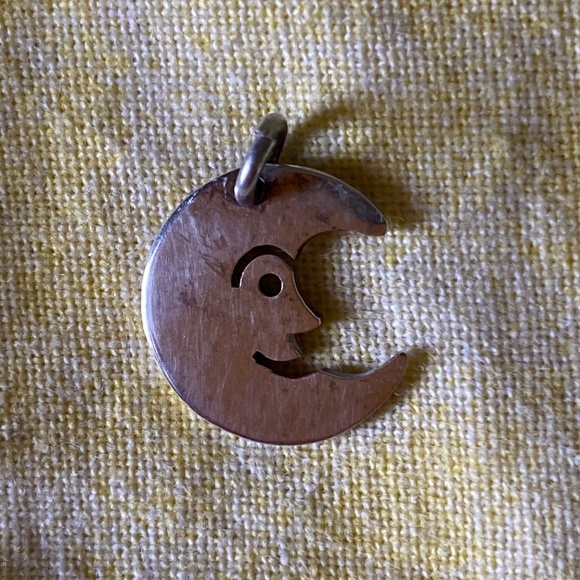 VTG Small Sterling Smiling Moon Sawed Charm - Picture 1 of 15